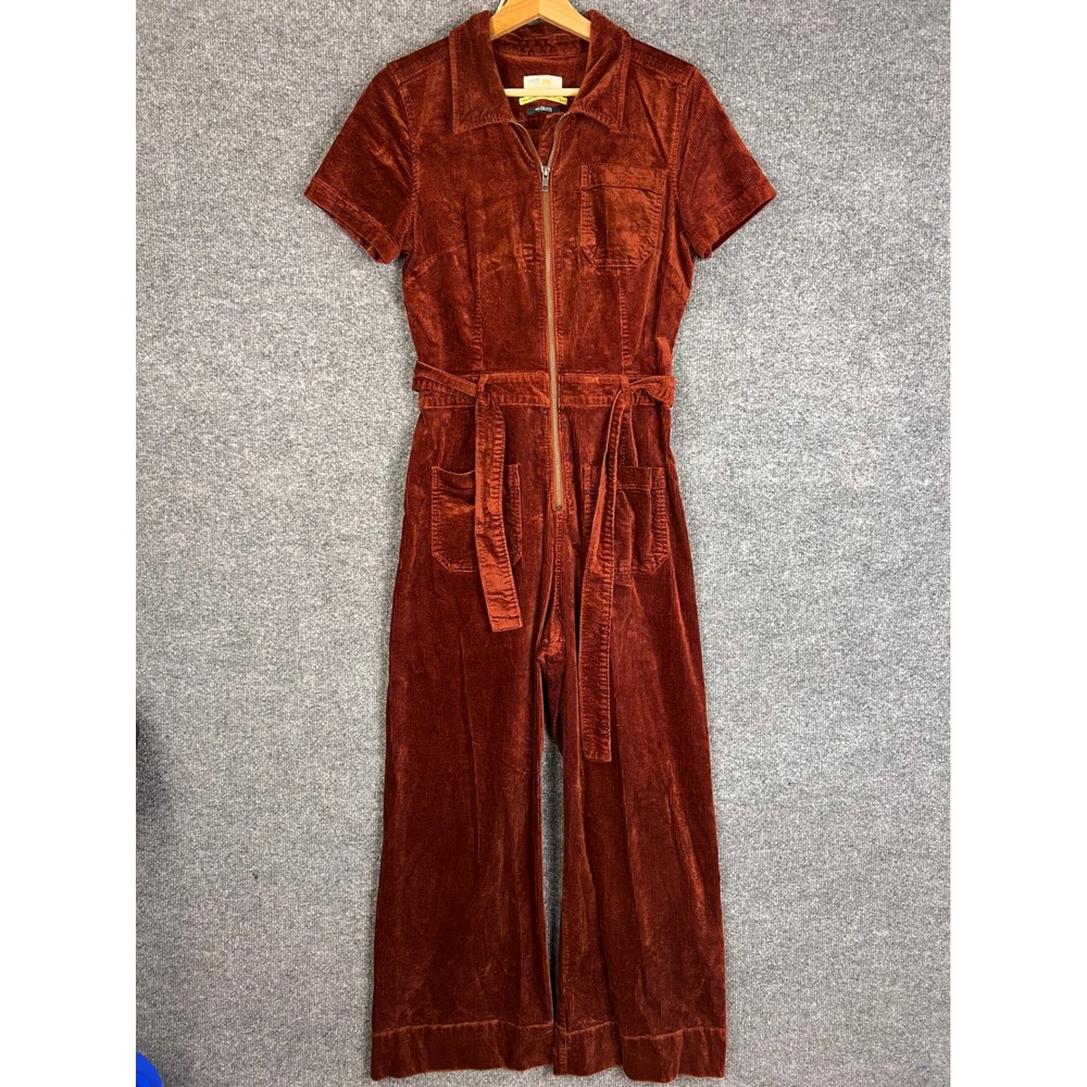 Maeve Anthropologie The Colette Jumpsuit Womens 6 Rust Corduroy Zip Front